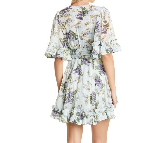 Bytimo Women's Multicolor Floral Ruffle Trim Belt Mini Wrap Dress M New no 🏷️ - Picture 7 of 7